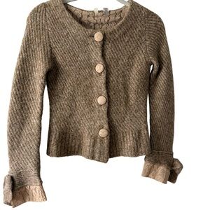 MOTH Anthropologie Taupe Textured Knit Cardigan Jacket Lace Trim XS